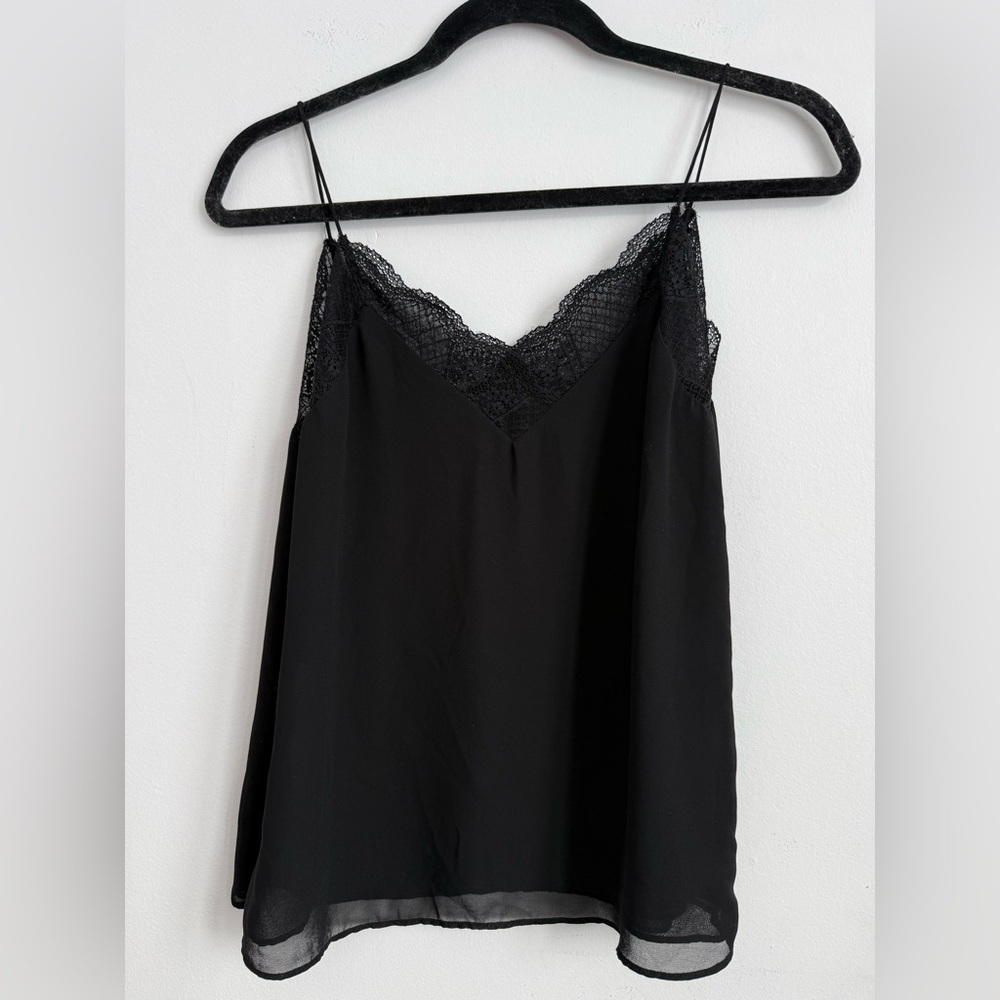 Zara Lace Trim Lingerie Flowy Tank Skinny Thin Straps Top Black XS